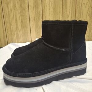 Bearpaw Womens Retro Aleasa Ankle Boots Black Cow Suede Sz 10  Sheepskin Lining